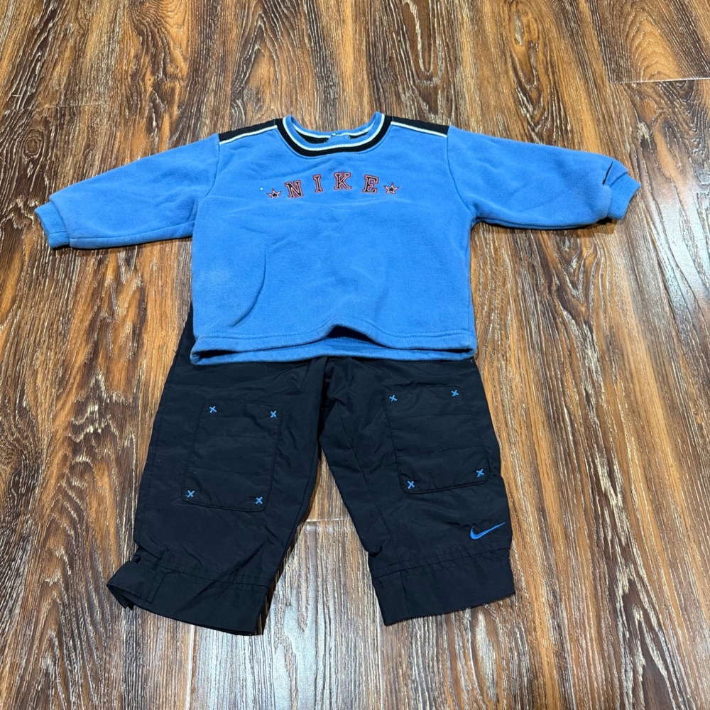 VTG Nike 18 Month Sweatshirt Pants Set Kids Blue Black Nylon Patch Elbow Knee